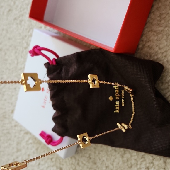 NWOT Kate Spade Hole Punch Logo Station Necklace Gold Tone Long Layering - Picture 4 of 5